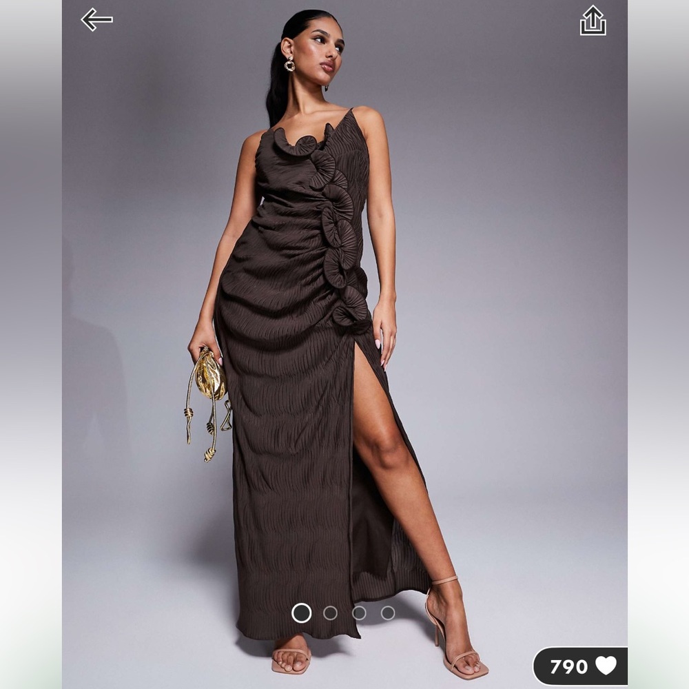 ASOS Brown Maxi Dress with Ruffle Detail NWOT